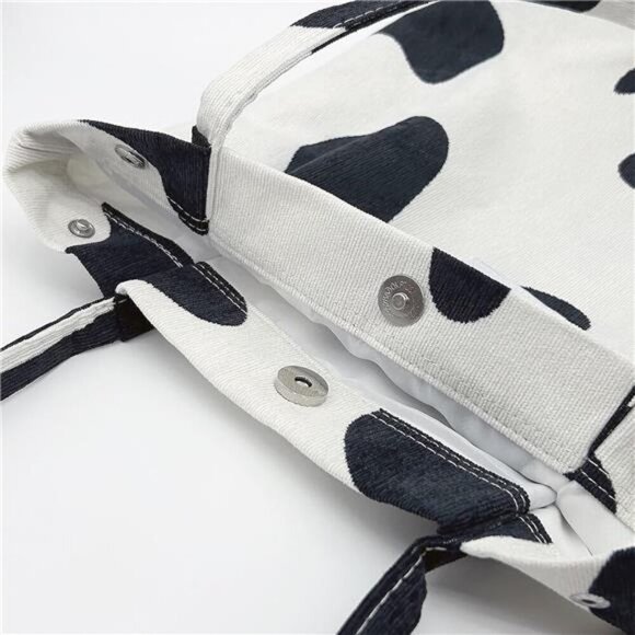 Cow Print Corduroy Tote Bag with Secure Buckles and Straps With Inner Pockets - Picture 5 of 6